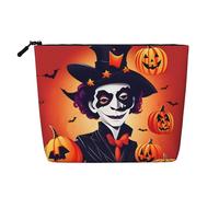 Happy Halloween Print Fake Hemp Makeup Bag – Travel Toiletry Pouch for Women, Daily Storage, Business Trips, and More