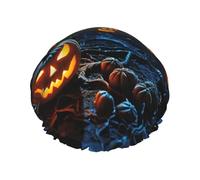 Happy Halloween print Women's shower cap Reusable elastic shower cap Double-layer hair cap Shower cap