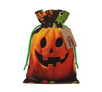 Happy Halloween Printed Christmas Drawstring Bags,M | Reusable Xmas Gift Storage Bags, Green Christmas Ribbon