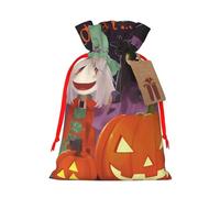 Happy Halloween Printed Christmas Drawstring Bags,S | Reusable Xmas Gift Storage Bags, Red Ribbon