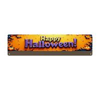 Happy Halloween Pumpkin Bats Candy Orange Background Tin Sign Retro Metal Sign for Cafe Bar Pub Home Game Room Gym Club Wall Decoration Vintage Metal Poster 4x16 Inch