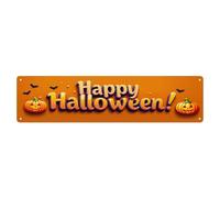 Happy Halloween Pumpkin Bats Orange Background Tin Sign Retro Metal Sign for Cafe Bar Pub Home Game Room Gym Club Wall Decoration Vintage Metal Poster 4x16 Inch