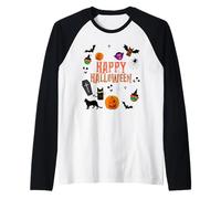 Happy Halloween Pumpkin Lantern Skull Ghost Spooky Halloween Raglan Baseball Tee