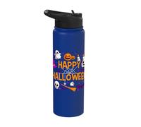 Happy Halloween Pumpkin Lantern Skull Ghost Spooky Halloween Stainless Steel Insulated Water Bottle