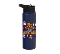 Happy Halloween Pumpkin Lantern Skull Ghost Spooky Halloween Stainless Steel Insulated Water Bottle