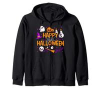 Happy Halloween Pumpkin Lantern Skull Ghost Spooky Halloween Zip Hoodie