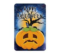 Happy Halloween Pumpkin Tin Sign Bat Crow Moon Spider Web Aluminum Sign Eat Drink Be Scary 12x8in Weatherproof Modern Metal Plaque for Home Bar Coffee Man Cave Garage