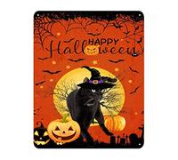 Happy Halloween Pumpkin Witch Cat Tin Sign Bat Spider Web Moon Metal Tin Sign Wicked Halloween 12x16in Windproof Rustic Plaque Tin Sign for Country Home Kitchen Restaurant
