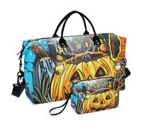Happy Halloween Pumpkins and Ghosts Travel Bag Weekender Travel Overnight Bag Gym Bag with Adjustable Strap for Trekking Waterproof, Happy Halloween pumpkins and ghosts, One Size