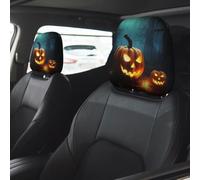 Happy Halloween Pumpkins Car Seat Headrest Cover 2 PCS, Soft Stretchable Fabric Car Head Rest Protector Dustproof Removable Car Headrest Covers Universal Vehicle Accessories