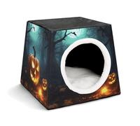 Happy Halloween Pumpkins Cat Bed for Indoor Cats - Foldable Cat & Dog House with Removable Cozy Cushion, Waterproof Oxford Washable Pet House for Small Pets 13.8" X 13.8" X 11.8"