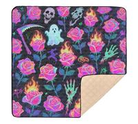 Happy Halloween Red Rose Ghost Soft Foam mat for Baby to Play on Floor for Indoor Outdoor Non-Toxic Foldable Padded Play Mat for Baby Kids Toddlers Infants, 50'' x 50''alfombras con Musica