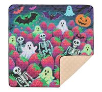 Happy Halloween Red Strawberry Skull Ghost Large Stylish Baby Activity Play Mat for Indoor Outdoor One-Piece Foldable Travel Play Mat for Babies Infants Toddlers, 50'' x 50''alfombras