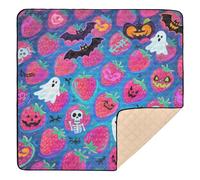 Happy Halloween Red Strawberry Skull Ghost Soft Thick Baby Floor Play mat for Indoor Outdoor Lightweight Foldable Infant Play Activity Mat for Babies Infants Toddlers, 50'' x 50''alfombra de