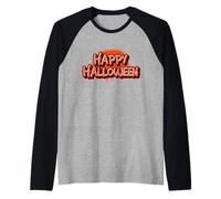 Happy Halloween Retro Spray Paint Graffiti Writing Gift Raglan Baseball Tee