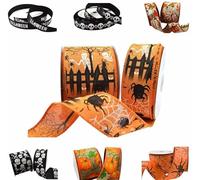 Happy Halloween Ribbon in a Range of Spooky Designs & Sizes - for Gift Wrapping, Decoration, Party Etc (Orange Halloween Scene, 10 Metre Roll x 38mm)