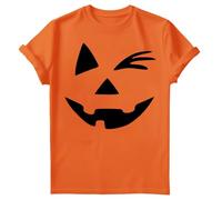 Happy Halloween Scary Cute Pumpkin Face Winking Spooky Mens Womens Oversized Tee Top T-Shirt #H Orange S