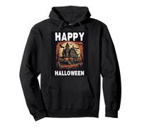 Happy Halloween Scary Haunted House Moonlit with Bats Pullover Hoodie