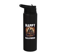 Happy Halloween Scary Haunted House Moonlit with Bats Stainless Steel Insulated Water Bottle