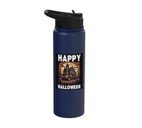 Happy Halloween Scary Haunted House Moonlit with Bats Stainless Steel Insulated Water Bottle