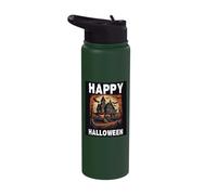 Happy Halloween Scary Haunted House Moonlit with Bats Stainless Steel Insulated Water Bottle