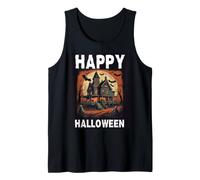 Happy Halloween Scary Haunted House Moonlit with Bats Tank Top