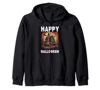 Happy Halloween Scary Haunted House Moonlit with Bats Zip Hoodie