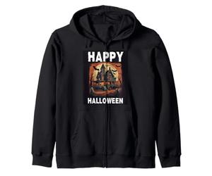 Happy Halloween Scary Haunted House Moonlit with Bats Zip Hoodie