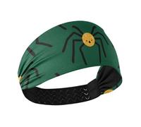 Happy Halloween Spider Green Moisture Wicking cute headbands for women Stretchy wide head bands for women's hair for Yoga tennis hiking tennis