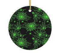 Happy Halloween Spieder Webs Pattern Christmas Ornaments Round Ceramic Ornament Hanging Tree Decorations For Home Farmhouse Holiday Party