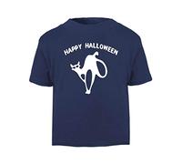 Happy Halloween Spooky Cat Short Sleeve Cotton Toddler t Shirt, 3-4 Years, Navy