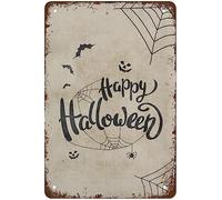 Happy Halloween Spooky Metal Tin Sign Vintage Signs Wall Decor Retro Art Funny Decorations for Home Bar Pub Cafe Farm Room Poster 12x16 Inch
