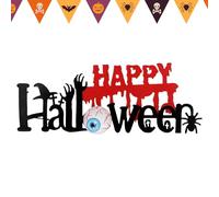 Happy Halloween Table Sign - Scary Eyeball Letter Ornament, Festive Metal Desk Decoration | Spooky Style Sign for Table, Fireplace, Office
