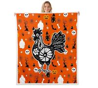 Happy Halloween Throw Blanket Rooster Skull Pumpkin Fleece Flannel Blankets Kids Boys Girls Room Decor Ghost Spiderweb Bat Bed Blankets for Bed Sofa Couch Black Orange White Plush Blanket Twin 60"x80"