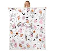 Happy Halloween Throw Blankets,Ghost Bat Spider Web Fleece Blanket,Kids Girls Boys Adult Cute Ice Cream Fuzzy Blankets Kawaii Pink Sherpa Blanket Chair Sofa Bed Decor,40"×50"