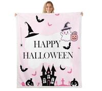 Happy Halloween Throw Blankets,Witch Castle Bat Fleece Blanket,Kids Girls Boys Adult Pumpkin Lantern Fuzzy Blankets Cartoon Pink Black Sherpa Blanket Chair Sofa Bed Decor,60"×80"