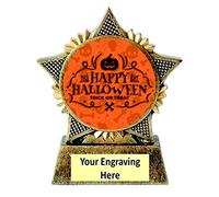 Happy Halloween Trick or Treat Trophy Star 90mm Award Antique Gold Pumpkin Ghost Free Engraving - K