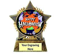 Happy Halloween Trophy Star 90mm Award Antique Gold Pumpkin Ghost Free Engraving - L
