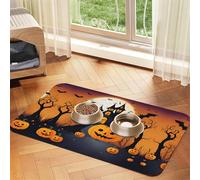 Happy-Halloween-Vector 1 Absorbent Leather Pet Tablecloth Non-Slip Dining Pad For Puppy Kitten Food Water Bowls