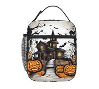 Happy-Halloween-Vector Print Lunch Bag for Office Work Picnic Insulated Lunch Box Reusable Lunchbox Bag for Adults