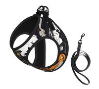 Happy-Halloween-Vector Print Step in Dog Harness and Leash Set,Adjustable Reflective Harness for Small Dogs Cats