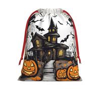 Happy-Halloween-Vector Print Ultra-Soft Velvet Gift Bag Christmas Wrapping Bags Gift Bag With Drawstring Party Favors Bags