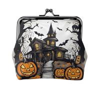 Happy-Halloween-Vector Print Vintage Leather Change Purse Elegant Small Coin Purse for Women Coin Pouch Wallet Mini