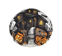 Happy-halloween-vector Reusable Shower Cap for Women, Double Waterproof Layers Bath Hat, Hair Treatment Essentials