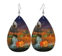 Happy-Halloween-Vector Teardrop Leather Earrings Ladies Print Pendant With Hook Fashion Vintage Party Daily Wear