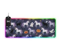Happy Halloween White Unicorn Ghost Wirel Charging Glowing Large Gaming Mouse pad Extened Large Home Office 35.4 x 15.7 in Keyboard Mouse mat
