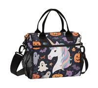 Happy Halloween White unicorns Womens Lunch Bag Eco-friendly Insulated Bags with Shoulder Strap Adults Camping S
