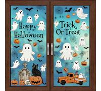 Happy Halloween Window Clings, Double-Sided Removable Window Stickers Cute Ghost, Pumpkin, Bat, Spider Web Decals for Home Store Halloween Party Glass Decorations 6 Sheets