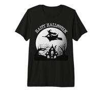 Happy Halloween Witch Flying Over a Haunted House - Spooky Premium T-Shirt