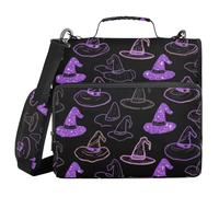 Happy Halloween Witch Hat Black 3 Rings Zippered Binder Bag with Handle and Removable Shoulder Strap Waterproof Portfolio Binder for School